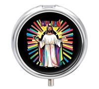 Ah Men Funny LGBT Gay Christ Rainbow Christian Pill Box 3 Compartment Small Portable Medicine Case Pill Organizer for Pocket Purse