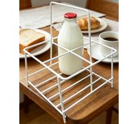 AH® Premium Quality Steel Plastic coated White Four Compartment Nostalgia Milk Bottle Holder Wire Tidy Crate Rack Carry Carrier Doorstep Store Kitchen Storage Organiser Caddy with Integrated Handle