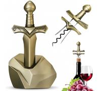 Ah So Wine Opener, Excalibur Sword Wine Corkscrew with Display Base, Premium Zinc Alloy Vintage Bronze Corkscrew for Fragile Corks, Unique Wine Gifts for Man, Collectors & Luxury Bar Decor (Bronze)