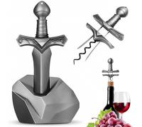 Ah So Wine Opener, Excalibur Sword Wine Corkscrew with Display Base, Premium Zinc Alloy Vintage Bronze Corkscrew for Fragile Corks, Unique Wine Gifts for Man, Collectors & Luxury Bar Decor (Silver)