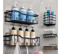 Shower Shelf, No Drilling, Pack of 5 Bathroom Organiser, Shower Shelf, Bathroom Organiser, Bathroom Shelf, Black SUS304 Stainless Steel, Shower Basket, Shampoo Holder for Shower