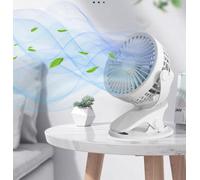 AH® USB Desktop Fan, 3 Speed 360° Adjustable Portable Clip on Stroller with 1200mAh Rechargeable Battery - Powerful Airflow, 3D Spiral Blades, Brushless Motor for Home Office (White)