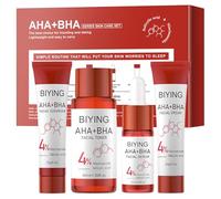 AHA + BHA 4-Piece Skincare Set for Acne-Prone Skin - Exfoliating & Clarifying Facial Kit with Pore Minimiser | Travel-Friendly Daily Routine for Women & Teens, Oil Balancing & Sensitive Skin Care