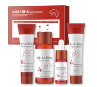 AHA+BHA Skincare Set-Gifts for Women-4pcs Mini Skin Care Sets & Kits with Cleanser,Toner,Serum and Face Cream For All Skin Types-Pamper Gifts for Women-Mothers Day Gifts-Airplane Friendly Sizes
