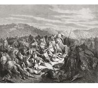 Ahab kills one hundred thousand Syrians. Image refers to the Battle of Qarqar, also known as the Battle of Karkar 853 BC. After a work by French artist Gustave Dore. Poster Print by Ken Welsh (17 x 13