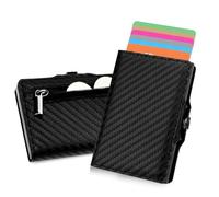 AHABIPERS Credit Card Holder Wallet, Minimalism Leather Slim Wallet with Banknote Pockets, Coin Compartment, and Button Lock, RFID Blocking Automatic Pop Up Card Wallet for Men - Black