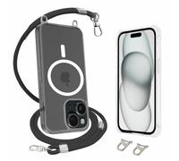 AHABIPERS Crossbody Lanyard Phone Case for iPhone 15 Case Kit, Classic Hybrid Magnetic Case Compatible with MagSafe (Clear) + Necklace Phone Cover with Adjustable Strap (Black) for iPhone 15 6.1 inch
