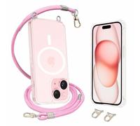 AHABIPERS Crossbody Lanyard Phone Case for iPhone 15 Case Kit, Classic Hybrid Magnetic Case Compatible with MagSafe (Clear) + Necklace Phone Cover with Adjustable Strap (Pick) for iPhone 15 6.1 inch
