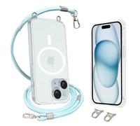 AHABIPERS Crossbody Lanyard Phone Case for iPhone 15 Case Kit, Necklace Phone Cover with Adjustable Strap (Blue) + Classic Hybrid Magnetic Case Compatible with MagSafe (Clear) for iPhone 15 6.1 inch