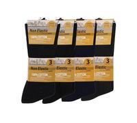 Ahad Trader Cotton Non-Elastic Socks, 6 Pairs, Diabetic Friendly, Black Ribbed, UK Size 6-11