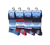 Ahad Trader Men's 6 Pairs Diabetic Cotton Socks, Non-Elastic Loose Top, Striped Design, UK Size 6-11