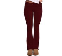 Ahafeni Women Flare Leggings Skinny Trouser Ladies Mid Rise Bootcut Stretchy Yoga Pants Long Y2k Joggers Lounge Sweatpants (Burgundy, L)