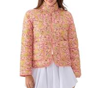 Ahafeni Women Floral Quilted Puffer Jacket Cropped Lightweight Patchwork Vintage Padded Short Coat Outerwear (Champagne, S)