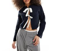 Ahafeni Women Knit Sweater Bow Tie Front Long Sleeve Cropped Pullovers Spring Fall Casual Cardigan Jumpers Tops (Black, XL)