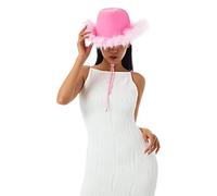 Ahafeni Women's Cowboy Hat Ladies Cowgirl Costumes Adult Men Furry Feather Trim Wide Brim Cap for Halloween Party (Pink/with Feather Trim, One Size)