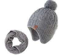 AHAHA Boys Winter Hat Fleece-Lined Skiing Toddler Hat Scarf Set Upgrade Knit Earflap Beanies for Kids
