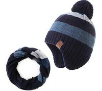 AHAHA Boys Winter Hat Fleece-Lined Skiing Toddler Hat Scarf Set Upgrade Knit Earflap Beanies for Kids
