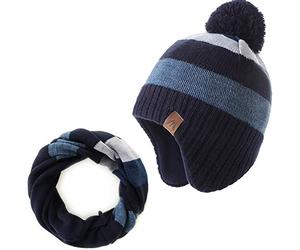 AHAHA Boys Winter Hat Fleece-Lined Skiing Toddler Hat Scarf Set Upgrade Knit Earflap Beanies for Kids