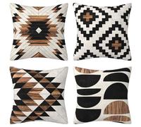 AHAHM Geometric Black Brown Throw Pillow Cover Boho Western Farmhouse Decorative Throw Pillowcase Indoor Outdoor Cushion Cover Tribal Pattern Aztec Pillowcase for Couch Bedroom 18 x 18 Inch Set of 4