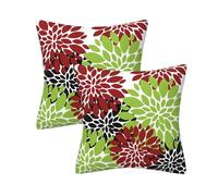 AHAHM Green Red Black Dahlia Floral Throw Pillows Farmhouse Decorative Throw Pillow Case Indoor Outdoor Cushion Cover Christmas Pillowcase for Couch Living Room Bedroom 18 x 18 Inch Set of 2
