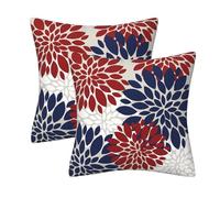AHAHM Navy Blue Red White Dahlia Floral Throw Pillows Farmhouse Decorative Throw Pillow Case Indoor Outdoor Cushion Cover Winter Pillowcase for Couch Living Room Bedroom 18 x 18 Inch Set of 2