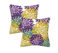AHAHM Purple Yellow Green Dahlia Floral Throw Pillows Farmhouse Decorative Throw Pillow Case Indoor Outdoor Cushion Cover St. Patrick's Day Pillowcase for Couch Living Room 18 x 18 Inch Set of 2
