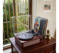 Ahalar Retro Record Player - Vintage Vinyl Record Player with Built-in Bluetooth Speakers - 3-Speed Belt-Driven Retro Turntable for LPs - Stylish Home Audio Decor & Suitcase Design (Dark Brown)