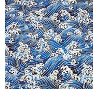 AHANDMAKER 1.1 Yards Japanese Sea Wave Cotton Fabrics 59" Japanese Style Quilting Fabric Ocean Theme Golden Blue Fabrics for Sewing Quilting Crafts Curtains Upholstery Supplies
