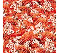 AHANDMAKER 1.1 Yards Japanese Sea Wave Cotton Fabrics 59" Japanese Style Quilting Fabric Ocean Theme Golden Red Fabrics for Sewing Quilting Crafts Curtains Upholstery Supplies