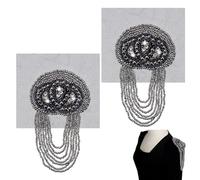 AHANDMAKER 1 Pair Beaded Shoulder Epaulette Rhinestone Shoulder Brooch Pin Punk Shoulder Epaulette Tassel Fringe Shoulders Patches for Men Women Stage Outfit Gown Halloween Costume, Black