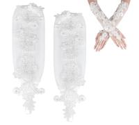 AHANDMAKER 1 Pair White Long Lace Fingerless Gloves, Long Elbow Gloves, Vintage Arm Glove, Lace Arm Sleeves for Women Wedding Bridal Dance Opera Prom Costume Party