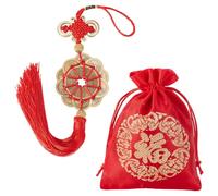 AHANDMAKER 1 Set Feng Shui Coins with Red Chinese Wealth Knot Five Emperor Money Coin Bedroom Car Hanging Good Fortune Coins Ornaments Luck Charm and Red Blessing Bag for Wealth and Success
