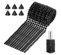 AHANDMAKER 1 Yards Sew Stitch On Spike Stud Strip, 12 Rows Cone Flatback Punk Rock Trim Plastic Trim Mesh Bead for Cosplay Performance Wedding Party Decoration DIY Crafts Costume Embellishment, Black