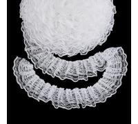 AHANDMAKER 10.94 Yards White Ruffle Lace Trim 1.8" Wide Double Layer Pleated Lace Ribbon Tulle Trimmings Fabric Ribbon Gorgeous Elastic Ruffle Trim for Bridal Wedding Decoration DIY Sewing Crafts