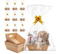 AHANDMAKER 10 Pack Baskets for Gifts Empty, Paper Basket with Gift Bags with Ribbon for Christmas Wedding Party Favors Thanksgiving Holiday Decor, 10x8x3inches