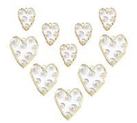 AHANDMAKER 10 Pcs 2 Styles Gold Filled Clear Enamel Heart Pearl Charms Light Gold Edge Plated Pendants Faux Pearl Love Embellishments for Jewellery Making Necklace Bracelet DIY Crafts