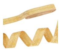AHANDMAKER 10 Yards Gold Jacquard Ribbon Trim, 1 Inch Wide Vintage Leaf Embroidered Woven Ribbon, Ethnic Boho Embroidery Sewing Lace Trim for DIY Craft Clothing Curtain Costume Accessory Gift Wrapping