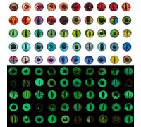 AHANDMAKER 100 Pcs 50 Styles Animal Eye Glass Cabochons, 12mm Luminous Cat Eyes for Craft, Glow in The Dark Half Round Flatback Evil Eye Cabochon for DIY Jewelry Making Cameo Pendants Art Dolls