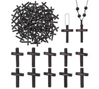 AHANDMAKER 100Pcs 10 Styles Wooden Cross Pendants Black Dangle Pendants Crucifix Cross Charms Hanging Ornaments for Jewelry Making Necklace Bracelet Earring DIY Crafts Easter Holiday 44x29x5mm