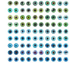 AHANDMAKER 100Pcs Glass Eyes Cabochons 8mm Mixed Style Eyes Flatback Dome Cabochons Half Round with Evil Eye Pattern for Art Props Christmas Photo Cameo Pendant Jewelry Making
