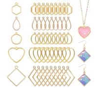 AHANDMAKER 100Pcs Open Bezels 5 Styles Metal Hollow Frame Pendants Golden Bezel Connector Charms Geometric Open Back Frame Pendant for DIY Resin Pressed Flower Crafts Jewelry Making