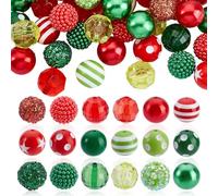 AHANDMAKER 100Pcs Rhinestone Bubblegum Beads, 18 Styles Large Hole Green Red Chunky Bead Colorful Christmas Beads for Jewelry Making DIY Bracelets Necklaces Earrings Craft Supplies, 20mm