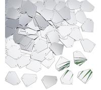 AHANDMAKER 100Pcs Sew on Mirror Rhinestones, 29x34mm Polygon Silver Flat Back Mirror Beads with 3 Holes Acrylic Mirrored Rhinestone Stone Mirror Pieces for Crafts Dresses Bag Shoes Garment Accessory