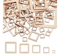 AHANDMAKER 105Pcs 5 Sizes Unfinished Wood Pendants Square Frames, Natural Wood Square Linking Rings Blank Wooden Frame Ornaments for DIY Crafts Earrings Making Home Decoration, 10/20/30/40/50mm