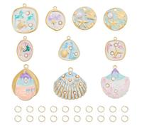 AHANDMAKER 10Pcs 10 Styles Ocean Themed Sea Charms Blue Enamel Ocean Collection Charms Gold Plated Ocean Starfish Pendants with 20Pcs Jump Ring for Diy Crafts Earrings Bracelet Jewelry Making