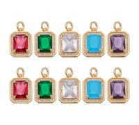 AHANDMAKER 10pcs 18K Gold Plated Birthstone Charms Crystal Glass Charms 5 Colors Metal Dangle Pendants Micro Pave Cubic Zirconia Pendants for DIY Bracelets Necklaces Jewelry Making