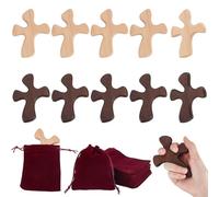AHANDMAKER 10pcs 2 Colors Wood Hand Cross, 4.3 Inches Small Holding Prayer Christian Cross Pocket Portable Palm Supplies Mindfulness Gift for Praying Favor Church Easter Meditation Emotional Relief