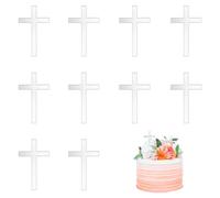 AHANDMAKER 10PCS Acrylic Cross Charm Mirror Wall Cake Decoration Baptism Cross Cake Charm Decorations for Baptism Christening Party, 2.36x3.93 Inch, Silver Mirror