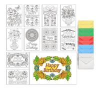 AHANDMAKER 10Pcs Birthday Coloring Greeting Cards, Happy Birthday Painting Greeting Card Kit, Coloring Greeting and Thank You Note Cards, 10 Cards with 5 Colors 10Pcs Envelopes Included (8x6 Inch)