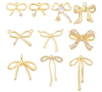 AHANDMAKER 10Pcs Bowknot Charms for Jewelry Making, 18K Gold filled Bow Charm Connector Bow Link Dangle Pendant for DIY Earring Necklace Bracelet Making Wedding Party Festival Gift